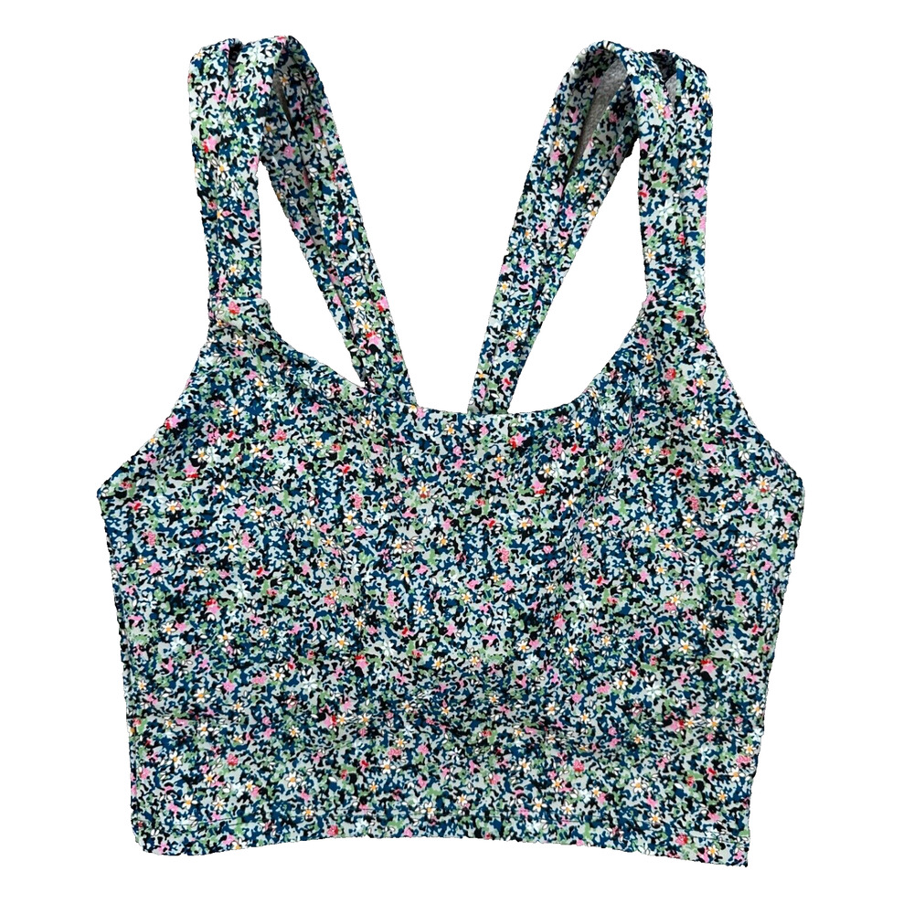 Sage Collective Women's Small Cropped Active Tank Blue Static Ditsy Floral